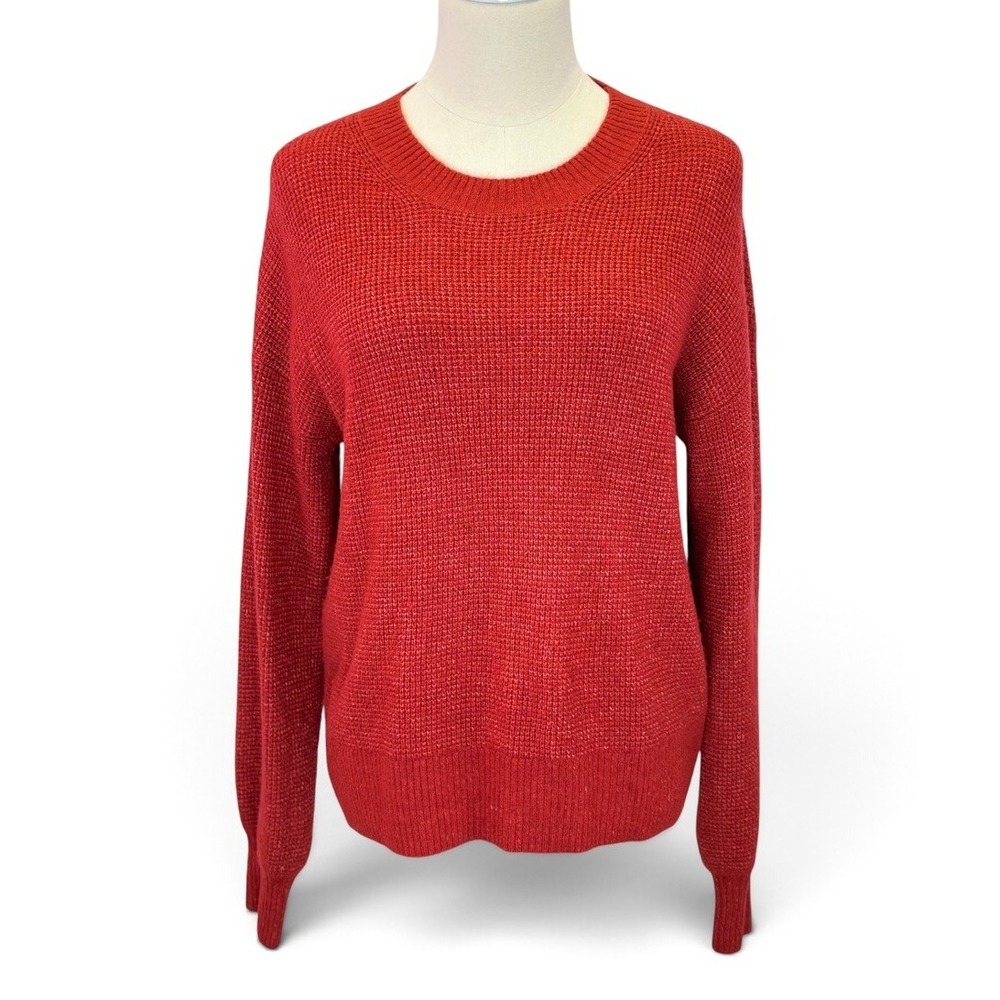 Gap Waffle Pullover Modern Red Long Sleeve Sweater Womens Size M